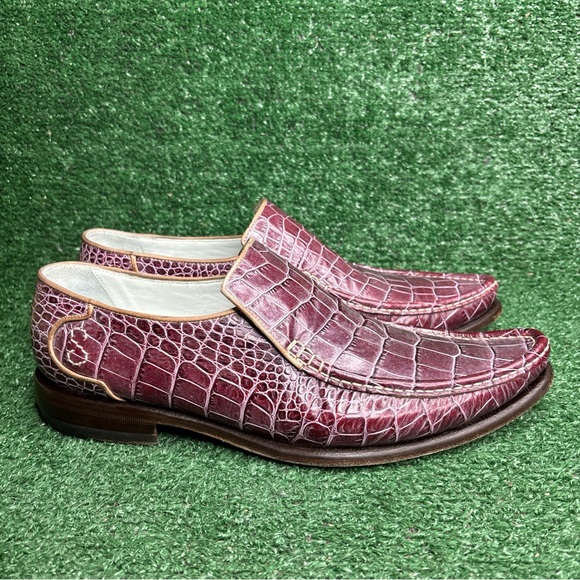 Oliver Sweeney Red Leather Faux Croc Loafers Shoes Men's US 11 - Excellent!